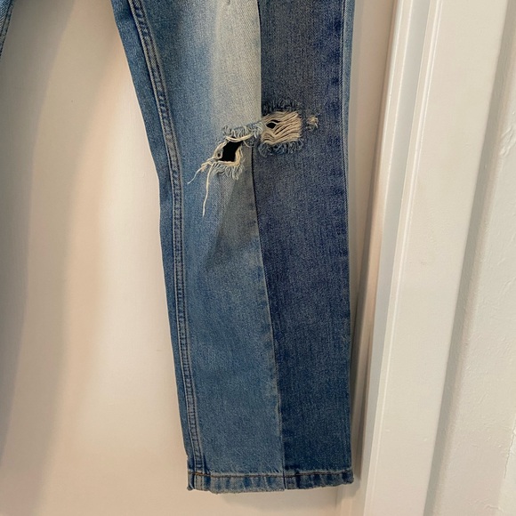 Free People patchwork distressed loose straight leg denim size 30 boho grunge - Picture 7 of 8